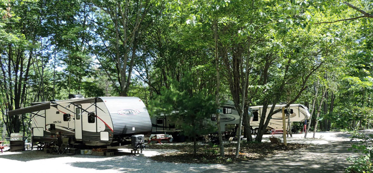 Seasonal RV sites at Sandy Pines Campground.