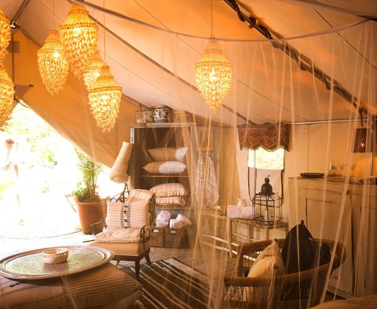 Blixen's Oasis Glamp Tent interior from bed, by Nicola's Home
