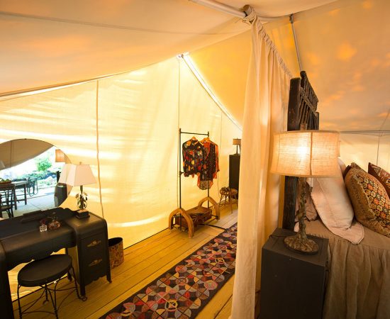 Bohemian Retreat Glamp Tent changing area by Antiques on Nine