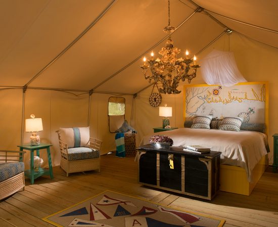 Nautical Nights Glamp Tent interior by Chattfield Designs