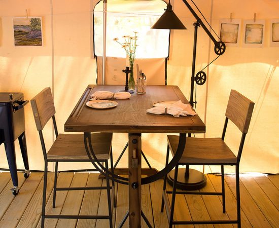 Plein Air Glamp Tent dining table by James Light Interiors