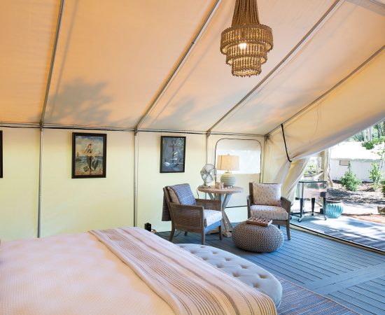 Sandy Pines Campground Robin's Nest glamp tent interior