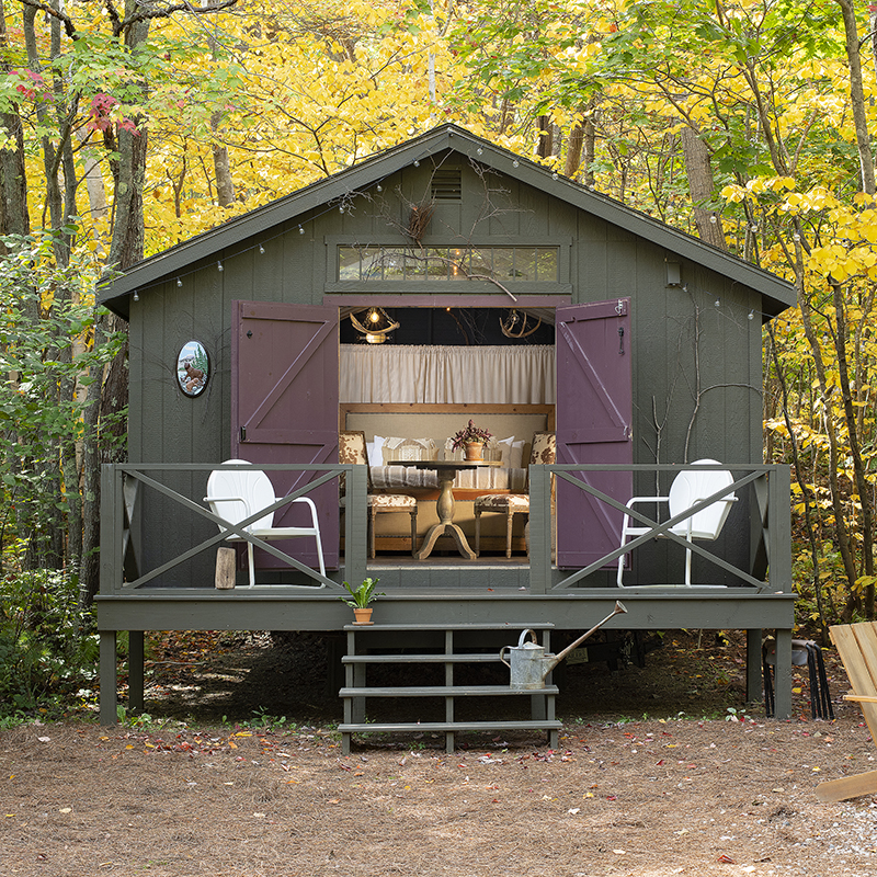 Camp Cottage exterior in fall